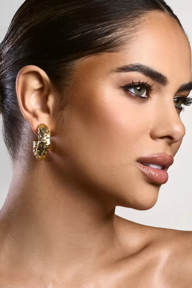 Club L London Paulina | Textured Chunky Hoop Earrings GOLD Flash Sale