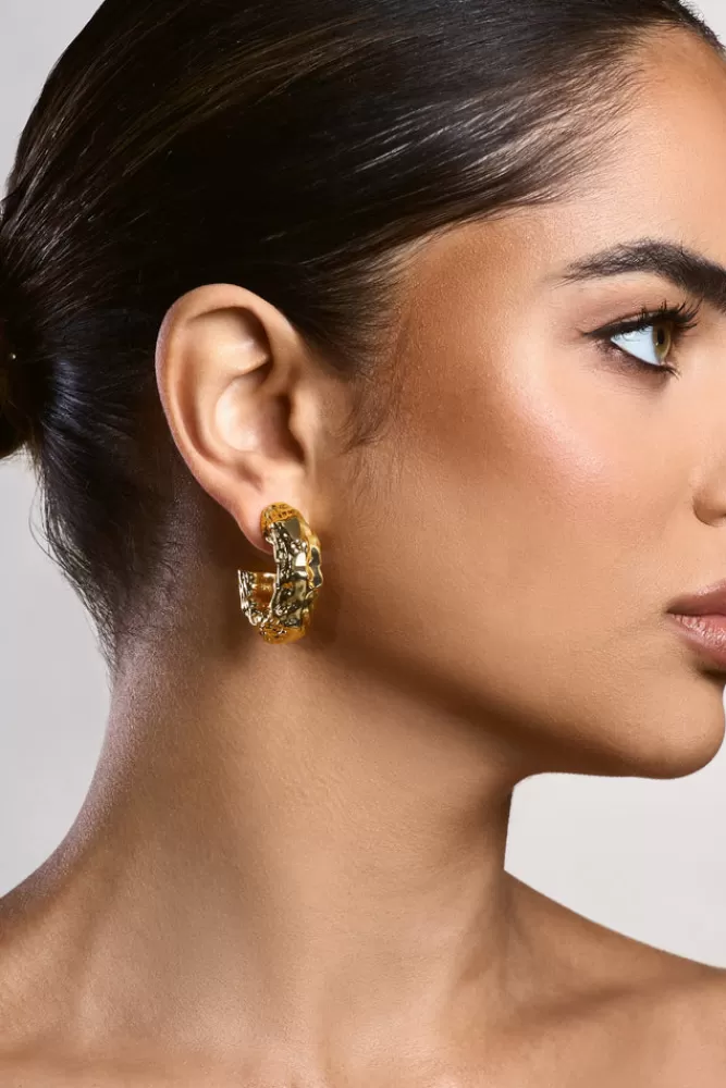 Club L London Paulina | Textured Chunky Hoop Earrings GOLD Flash Sale