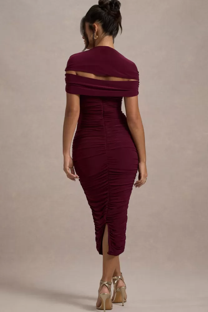 Club L London Paxos | Ruched Short-Sleeve Midi Dress burgundy Cheap