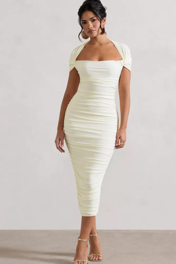 Club L London Paxos | Ruched Short-Sleeve Midi Dress ECRU Best