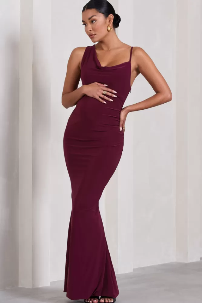 Club L London Phantasy | Maternity Cowl Neck Maxi Dress BURGUNDY Sale