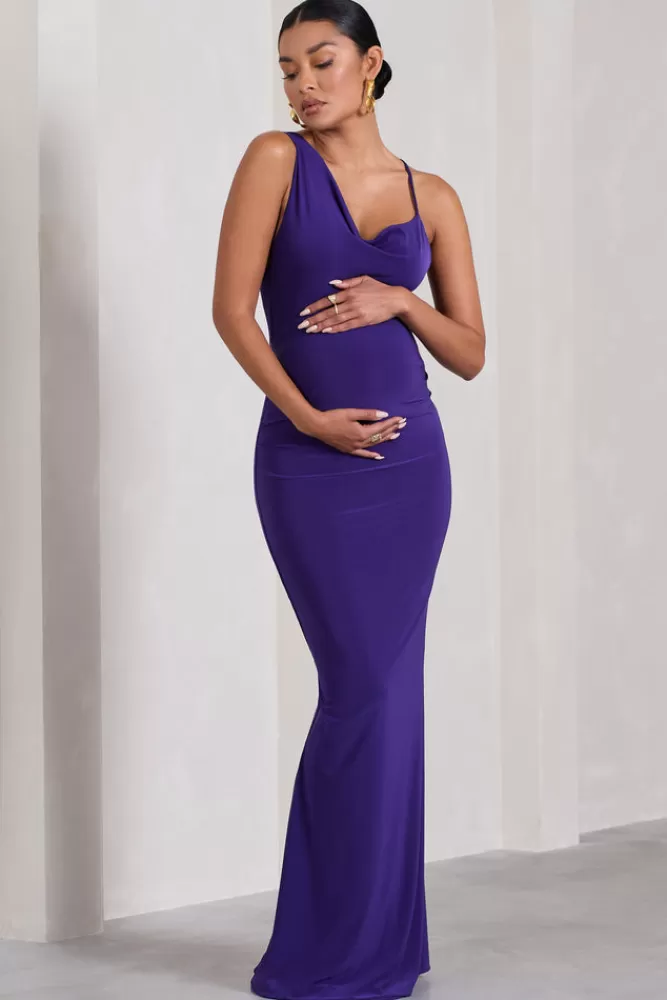 Club L London Phantasy | Purple Maternity Cowl Neck Maxi Dress BLACKBERRYJAM Shop