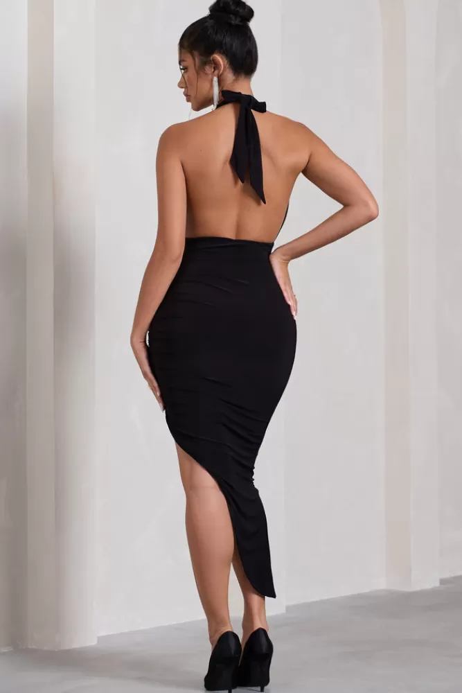 Club L London Picture This | Asymmetric Halter-Neck Backless Maxi Dress BLACK Shop