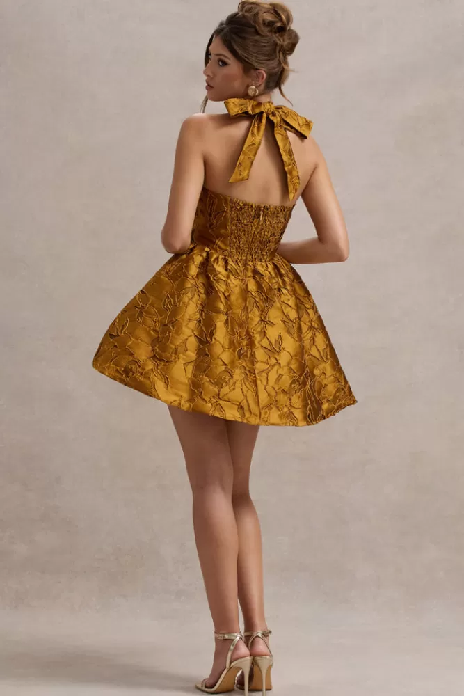 Club L London Pixi | Mustard Floral Print Sweetheart Neck Mini Dress FLORALPRINT Online