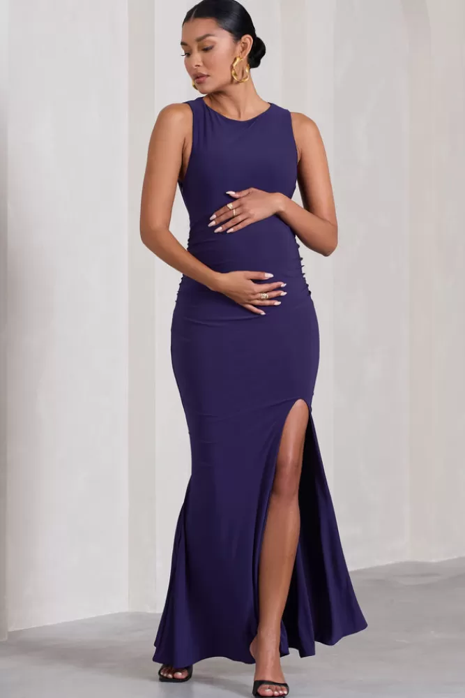 Club L London Pollie | Purple Cowl-Back Split Maternity Maxi Dress BLACKBERRYJAM Best