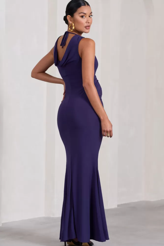 Club L London Pollie | Purple Cowl-Back Split Maternity Maxi Dress BLACKBERRYJAM Best