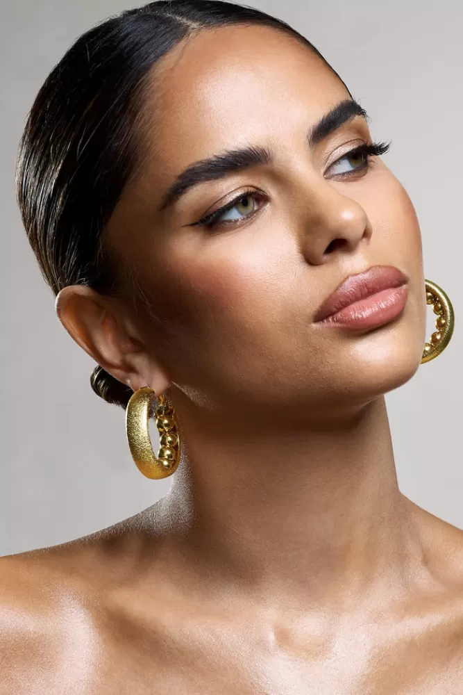 Club L London Portal | Textured Chunky Hoop Earrings GOLD Hot