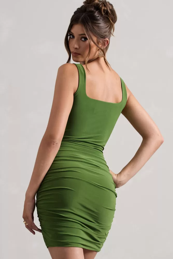 Club L London Porto | Green Square-Neck Strappy Bodycon Mini Dress BANANAPALM Best