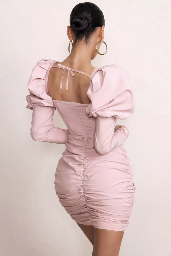 Club L London Posey | Pink Puff Sleeve Corset Mini Dress Nude Fashion