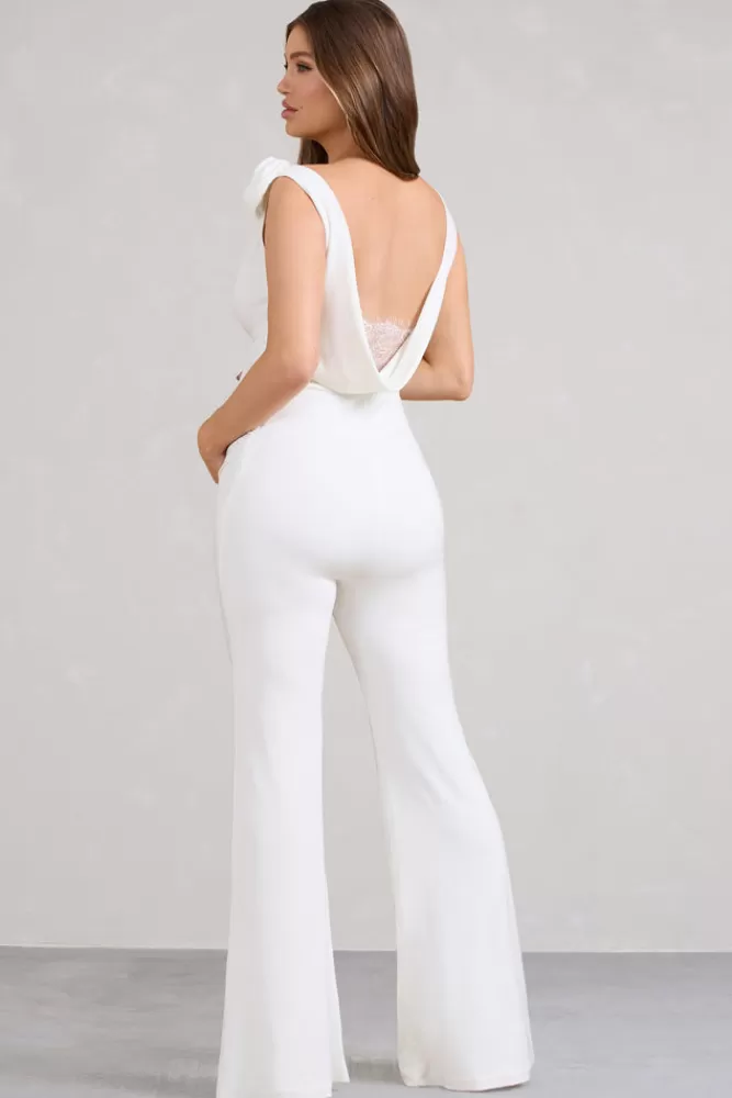 Club L London Posy | Maternity Cowl Jumpsuit With Flower Design WHITE Cheap