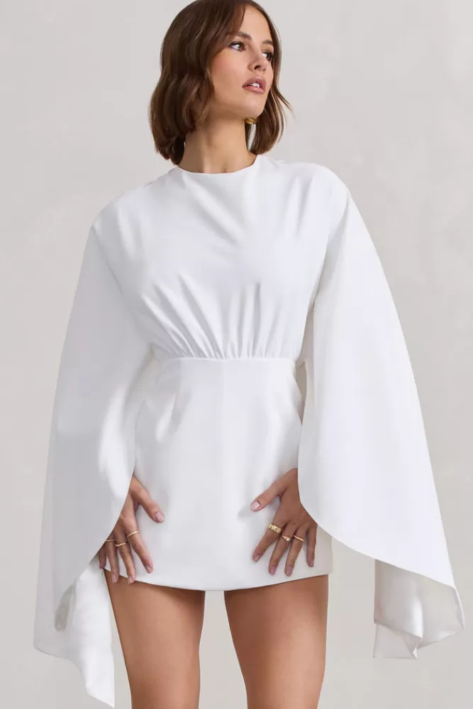 Club L London Presley | Backless Skort Playsuit With Cape WHITE Sale