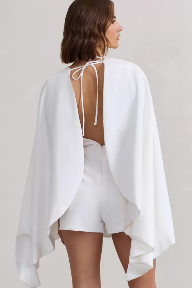 Club L London Presley | Backless Skort Playsuit With Cape WHITE Sale