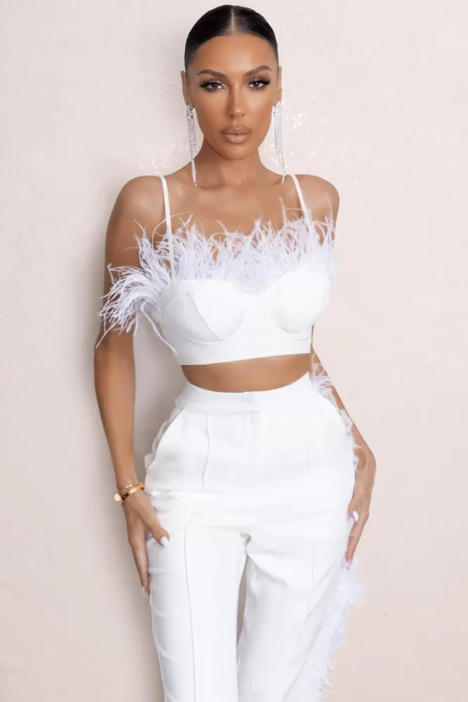 Club L London Prestige | Bralette With Feather Trim WHITE Flash Sale