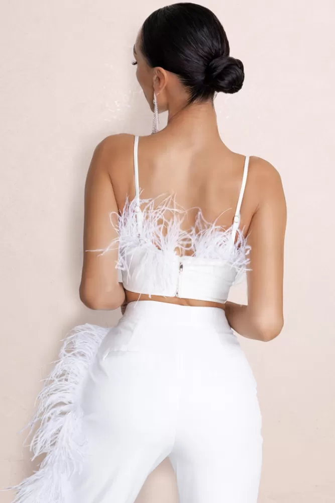 Club L London Prestige | Bralette With Feather Trim WHITE Flash Sale