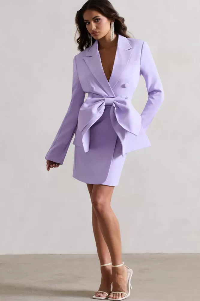 Club L London Prized | Lilac Tailored Blazer Dress With Bow PASTELLILAC Shop