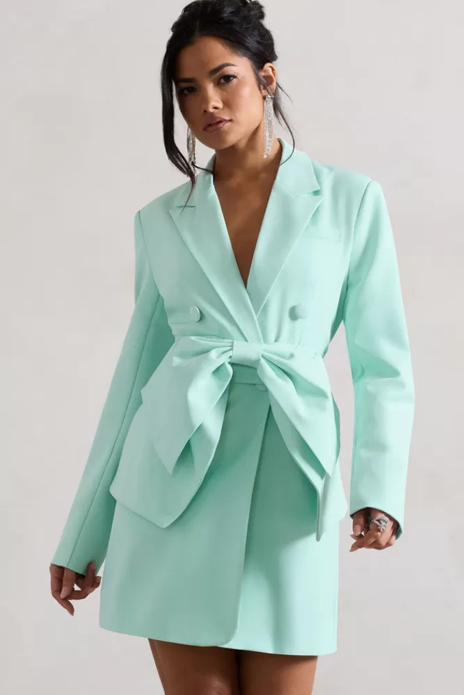 Club L London Prized | Mint Green Tailored Blazer Dress With Bow ICEDGREEN Best