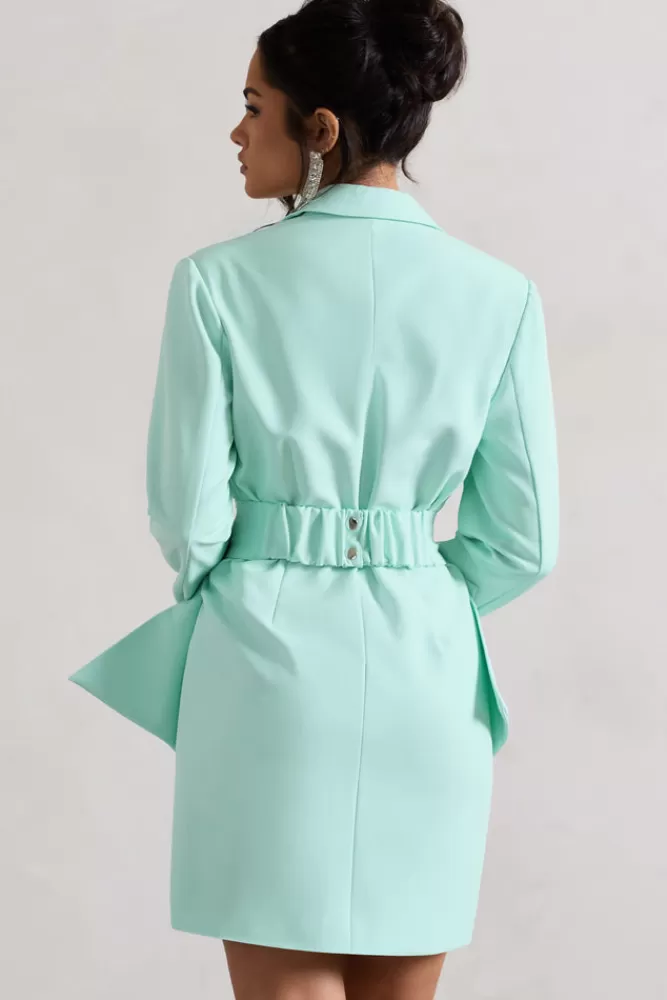 Club L London Prized | Mint Green Tailored Blazer Dress With Bow ICEDGREEN Best