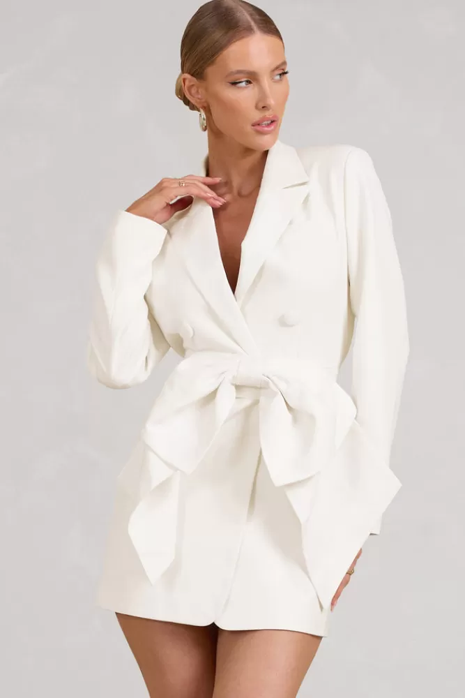 Club L London Prized | Tailored Blazer Mini Dress With Bow WHITE Store