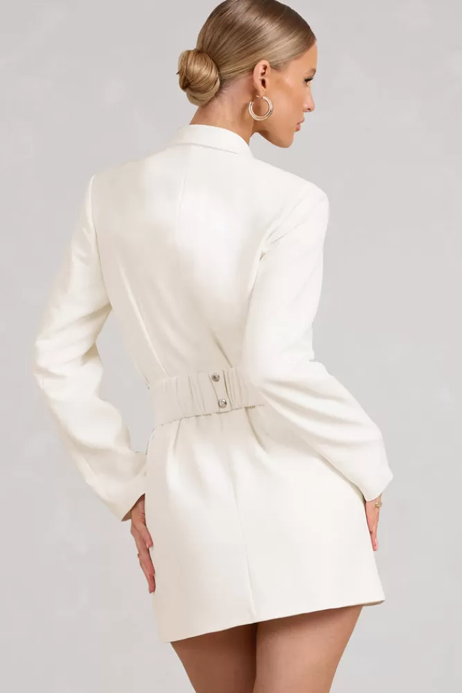 Club L London Prized | Tailored Blazer Mini Dress With Bow WHITE Store