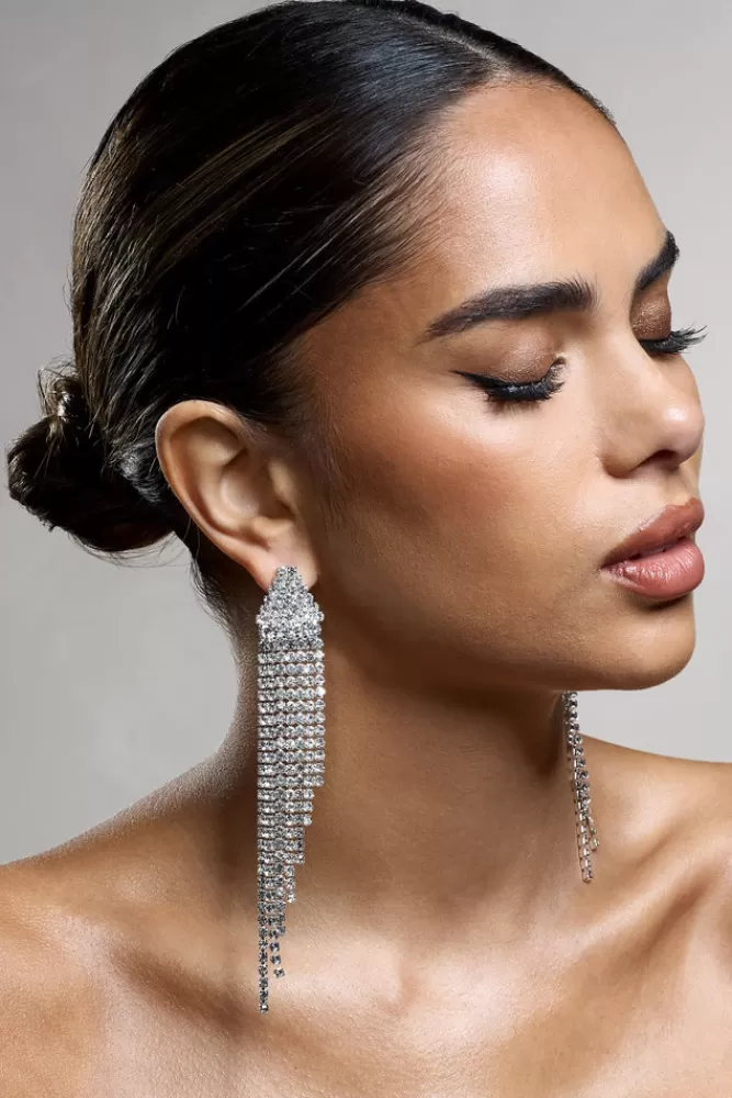 Club L London Prosper | Diamante Tassel Earrings SILVER Cheap