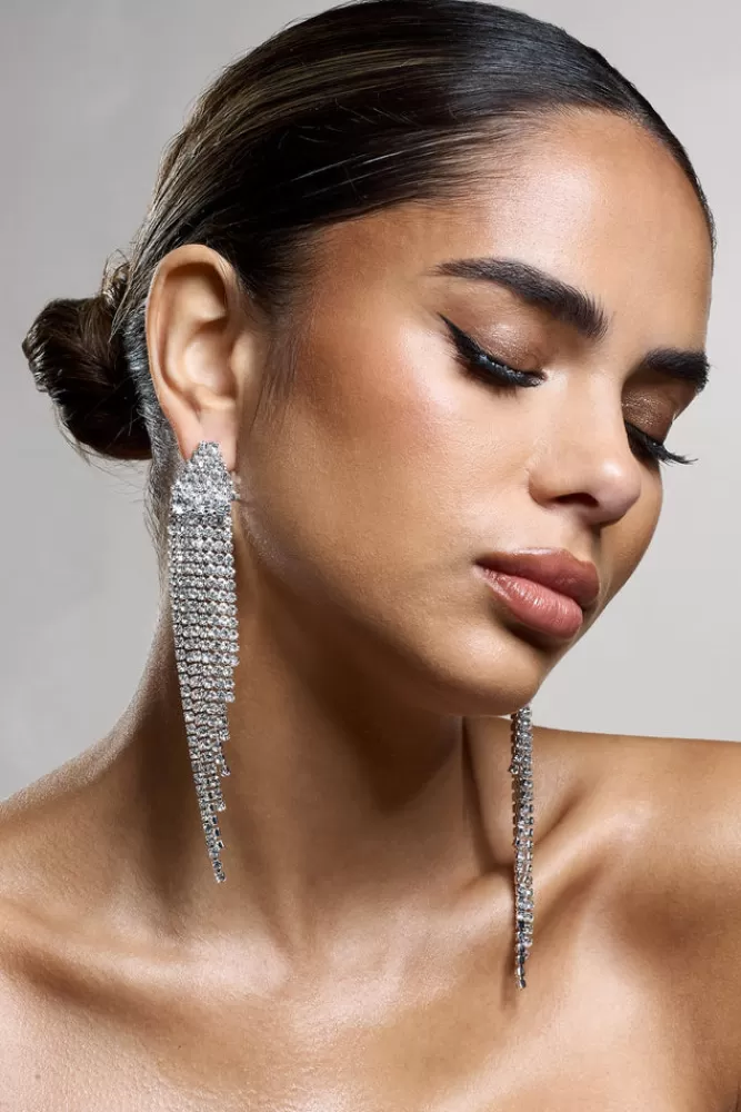 Club L London Prosper | Diamante Tassel Earrings SILVER Cheap