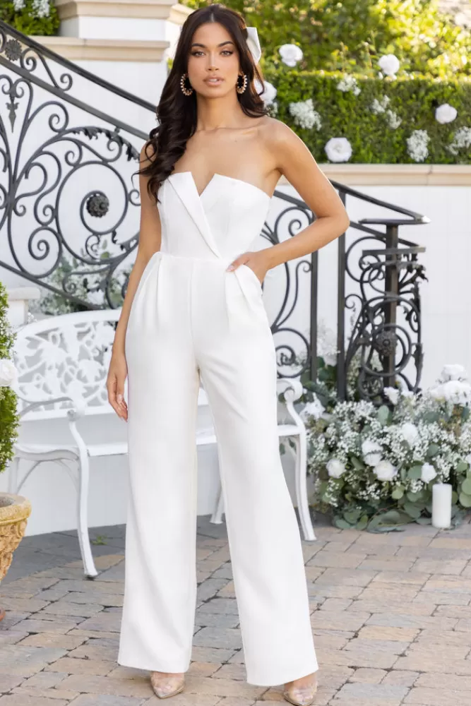 Club L London Pure Love | Strapless Wide Leg Jumpsuit WHITE Clearance