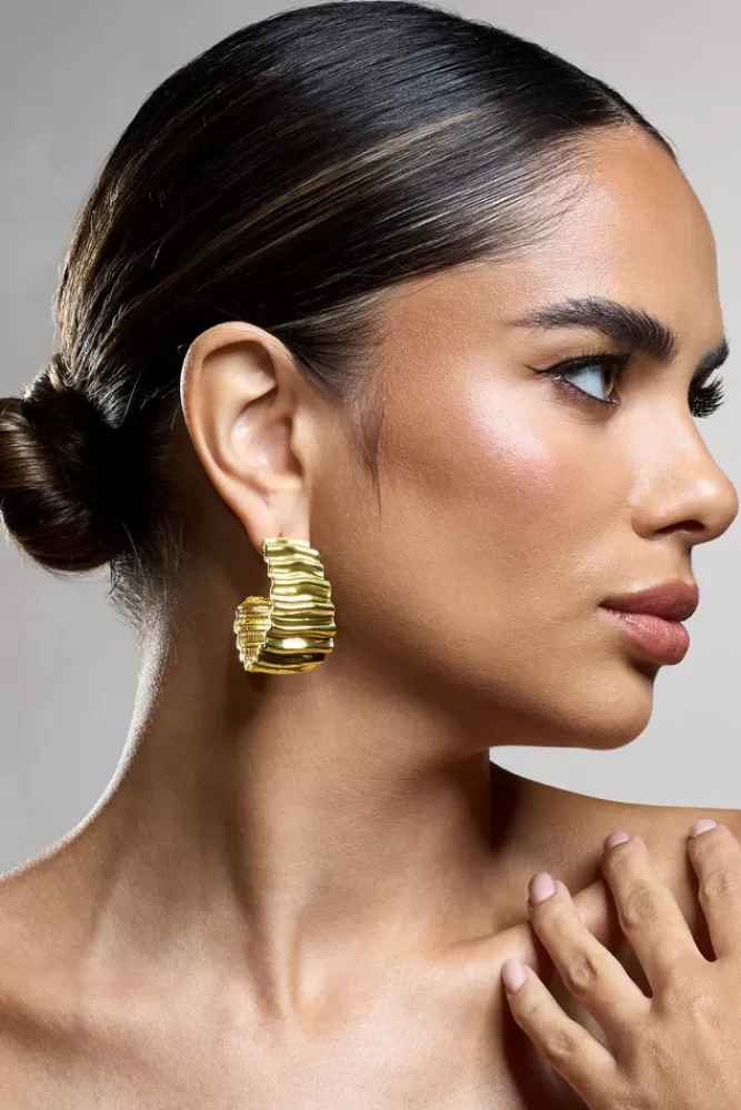 Club L London Quinlan | Textured Chunky Hoop Earrings GOLD Flash Sale