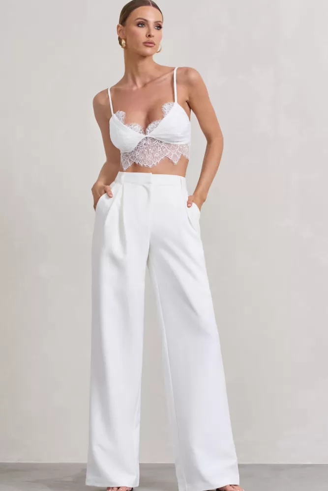 Club L London Raina | High Waist Pleated Wide-Leg Trousers WHITE Best