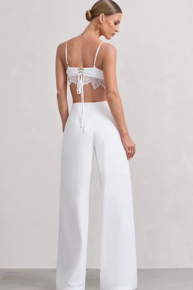 Club L London Raina | High Waist Pleated Wide-Leg Trousers WHITE Best