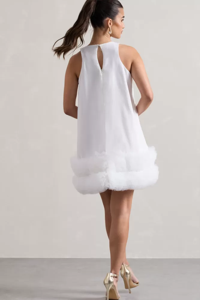Club L London Raise A Glass | A-Line Mini Dress With Tulle Hem WHITE Hot