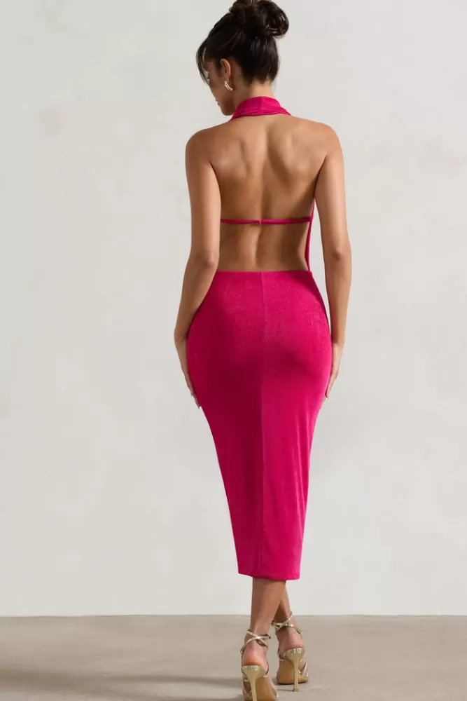 Club L London Raleigh | Hot Pink Cowl-Neck Midi Dress HOTPINK Discount