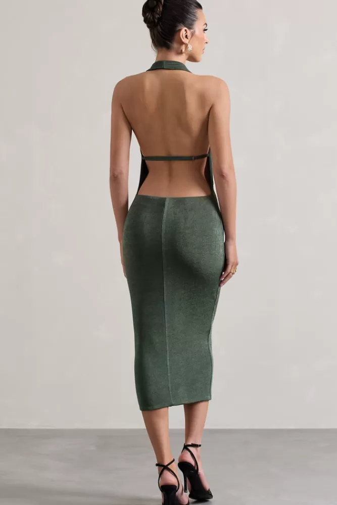 Club L London Raleigh | Green Cowl-Neck Midi Dress SAGE Sale