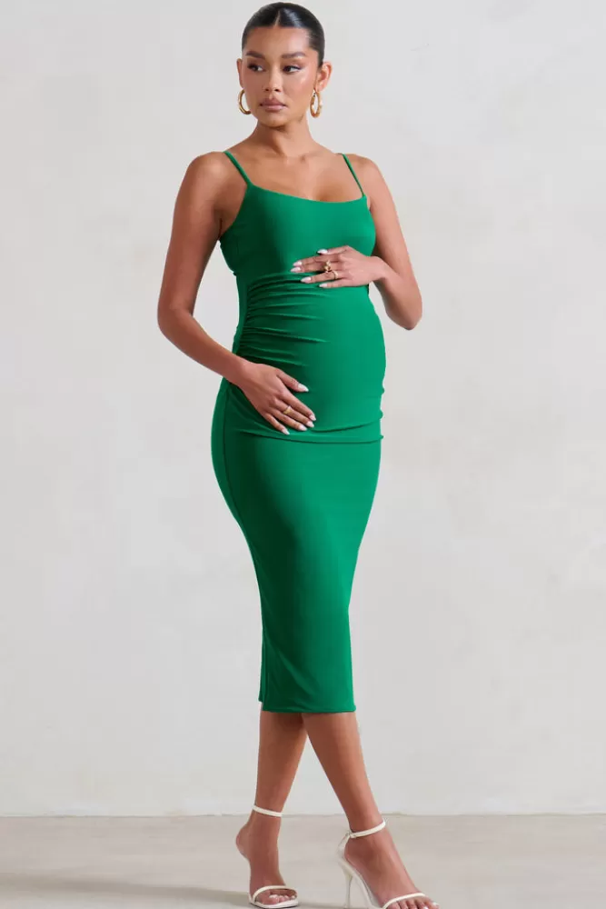 Club L London Raquel | Green Maternity Cami Midi Dress With Split EVERGREEN Hot