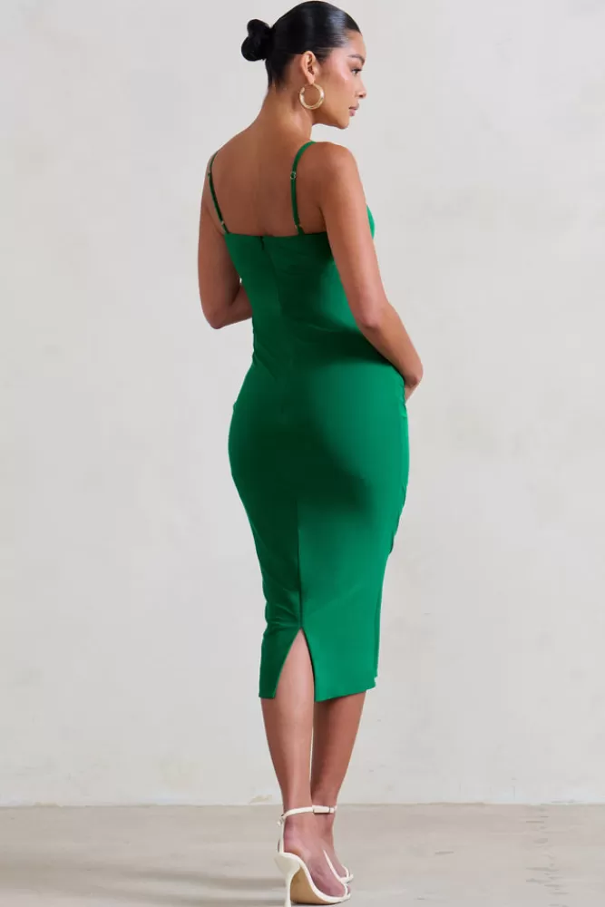 Club L London Raquel | Green Maternity Cami Midi Dress With Split EVERGREEN Hot