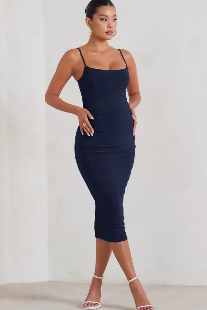 Club L London Raquel | Maternity Cami Midi Dress With Split NAVY Outlet