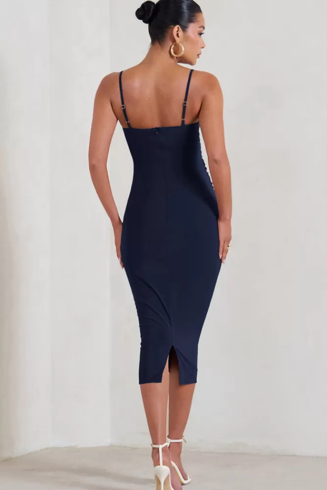 Club L London Raquel | Maternity Cami Midi Dress With Split NAVY Outlet