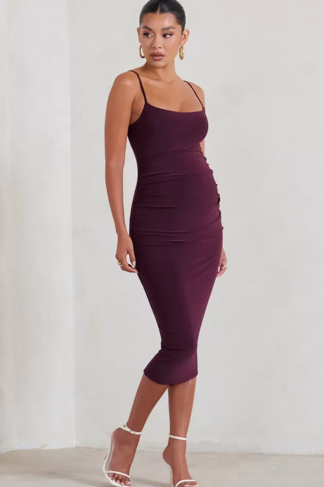 Club L London Raquel | Maternity Cami Midi Dress With Split PLUM Cheap