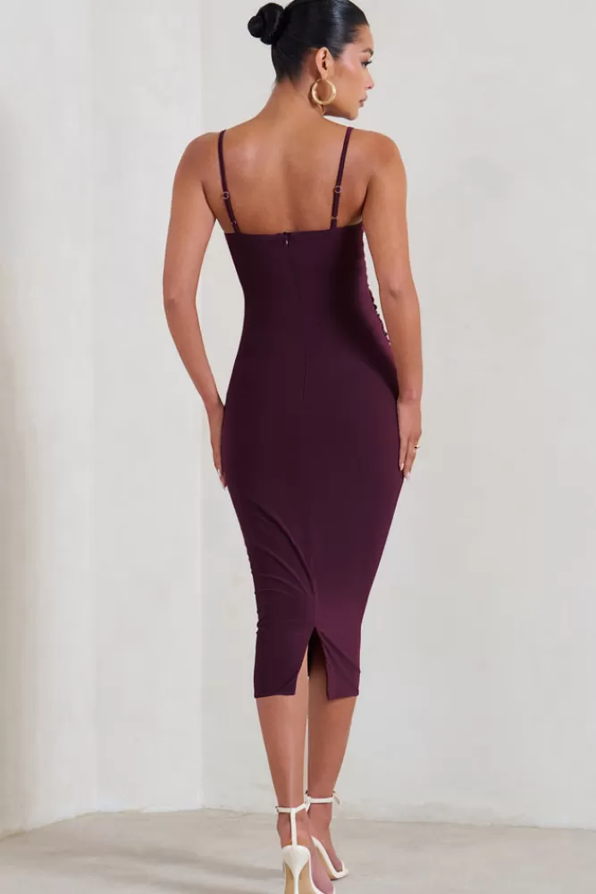 Club L London Raquel | Maternity Cami Midi Dress With Split PLUM Cheap