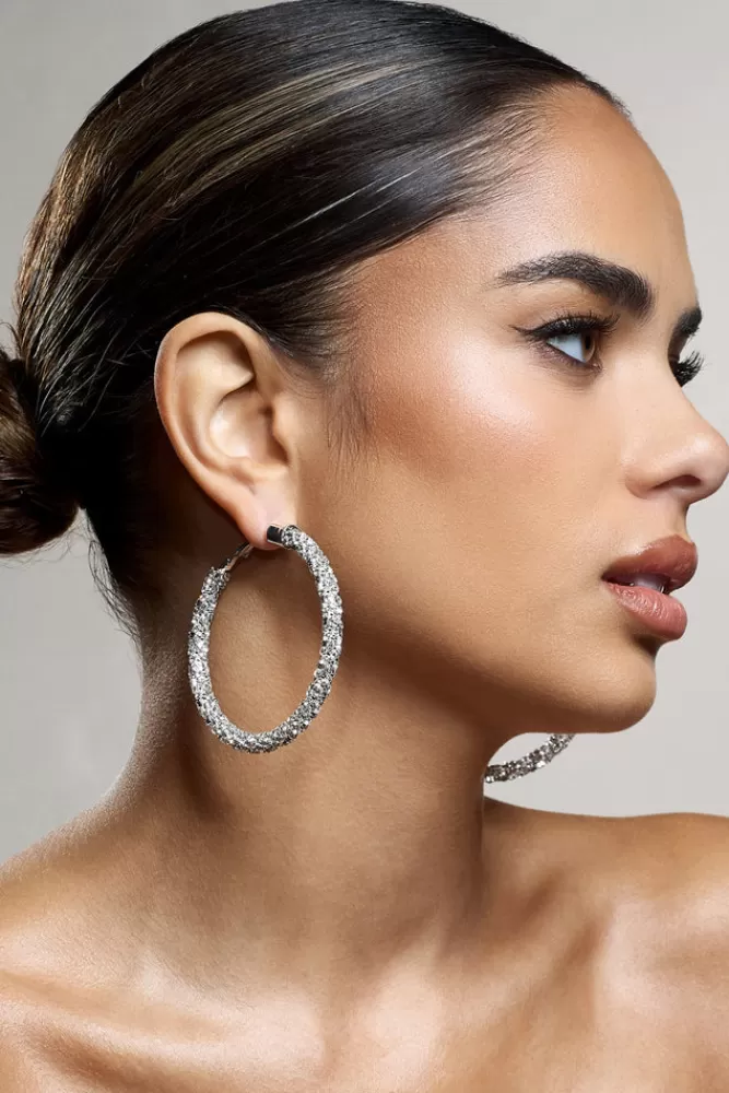 Club L London Ravenna | Diamante Hoop Earrings SILVER Fashion