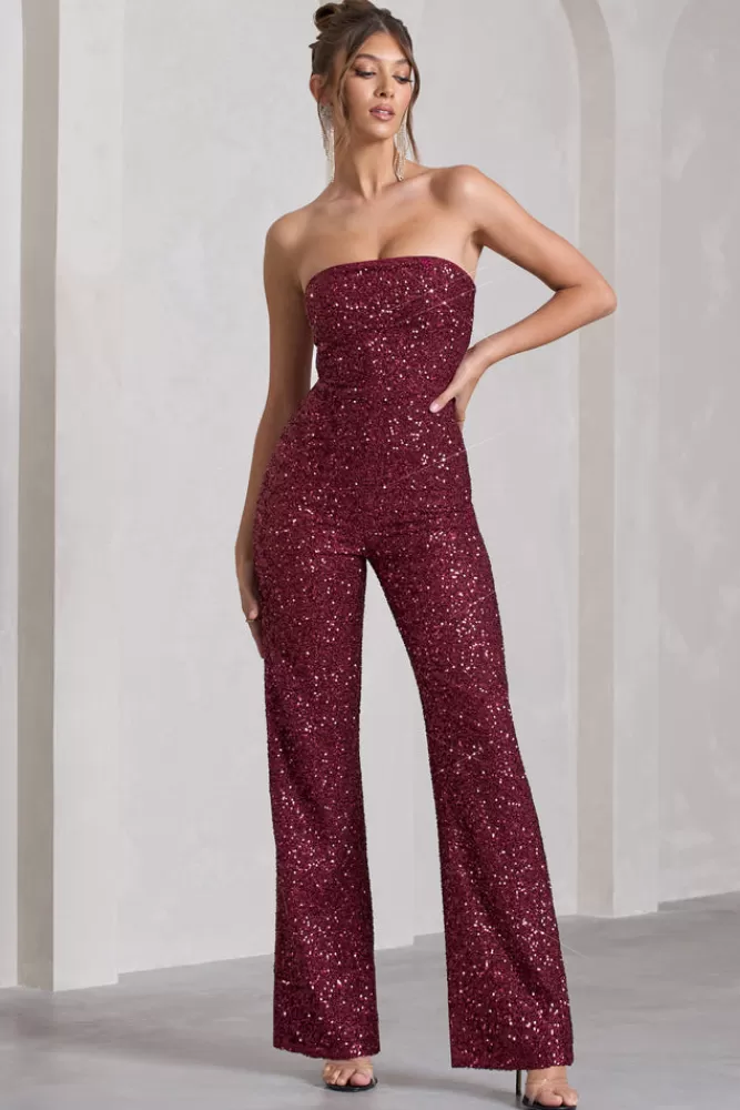 Club L London Ray | Sequin Bandeau Wide-Leg Jumpsuit BERRY Fashion