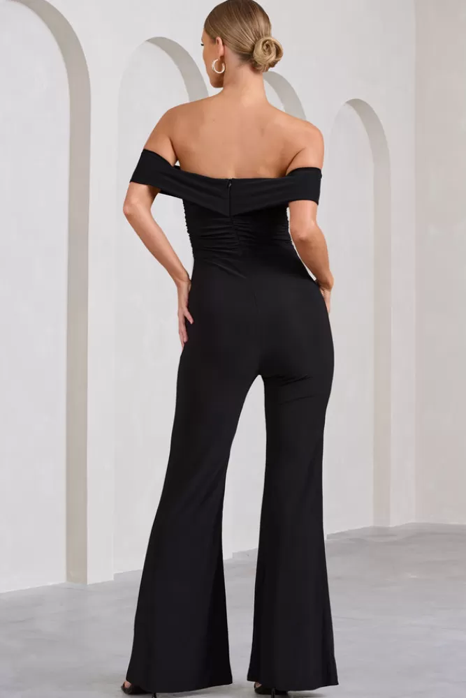 Club L London Recognition | Off The Shoulder Ruched Jumpsuit BLACK New