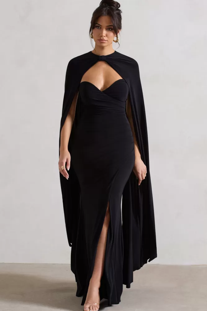 Club L London Reign | Corset Wrap Maxi Dress With Cape BLACK Cheap