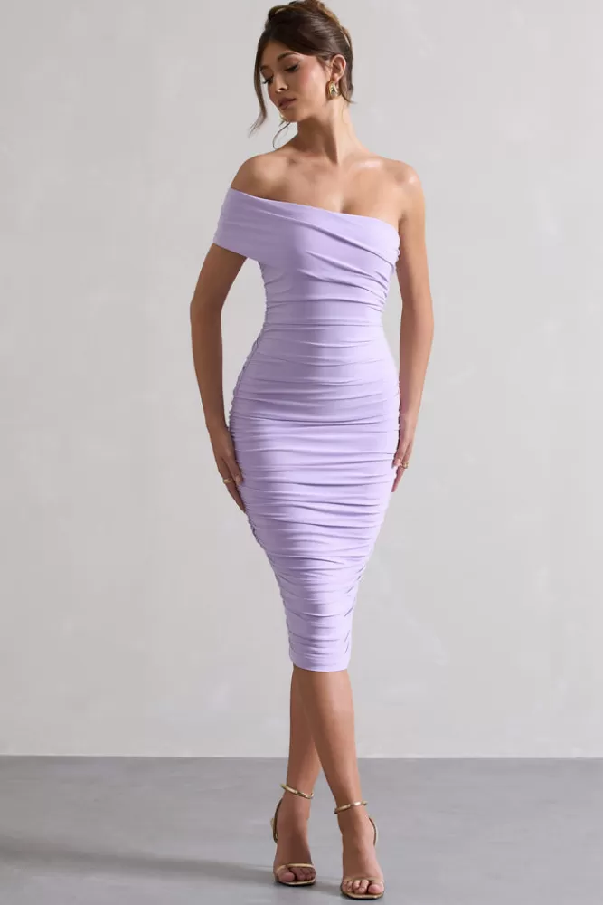 Club L London Remember Me | Lilac One Shoulder Midi Dress PASTELLILAC Clearance