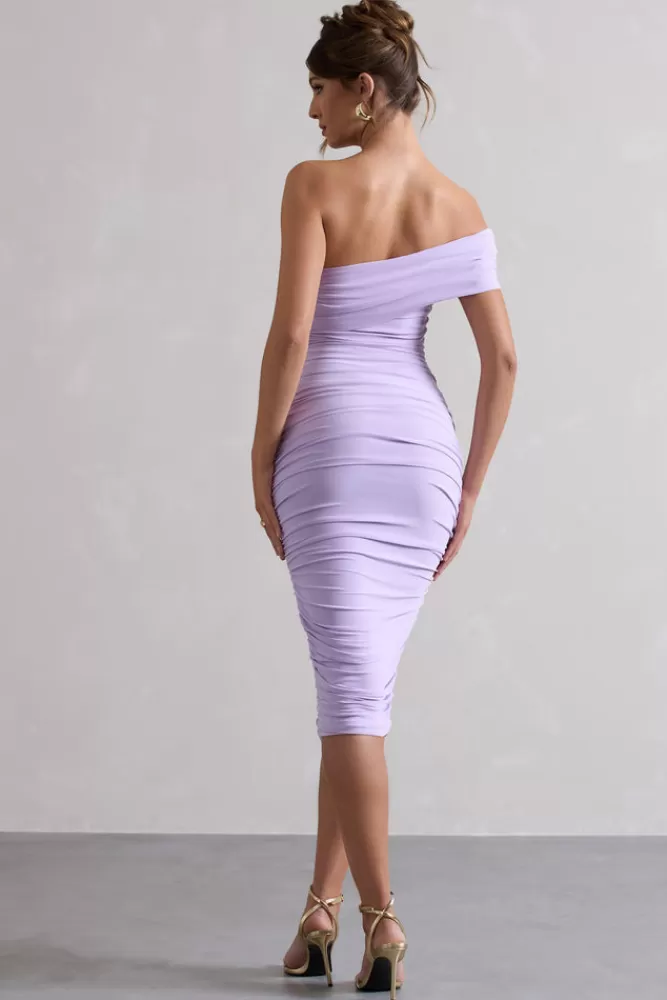 Club L London Remember Me | Lilac One Shoulder Midi Dress PASTELLILAC Clearance