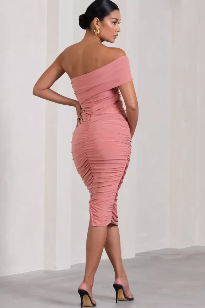 Club L London Remember Me | Maternity One Shoulder Midi Dress PINK Flash Sale