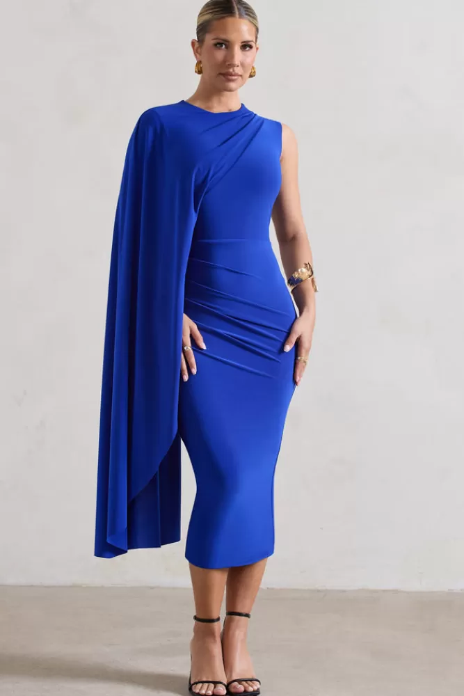 Club L London Reveal | Royal Blue One-Sleeve Cape Midi Dress ROYALBLUE Outlet