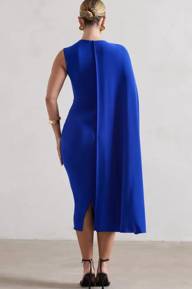 Club L London Reveal | Royal Blue One-Sleeve Cape Midi Dress ROYALBLUE Outlet