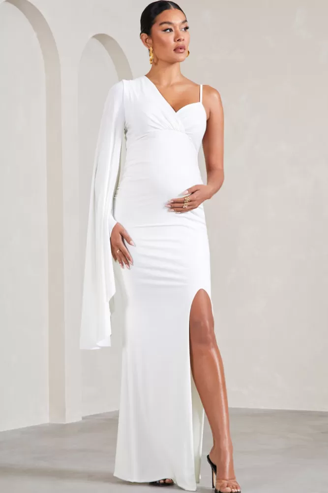 Club L London Rhea | V-Neck Split Maternity Maxi Dress With Cape Sleeve WHITE Fashion