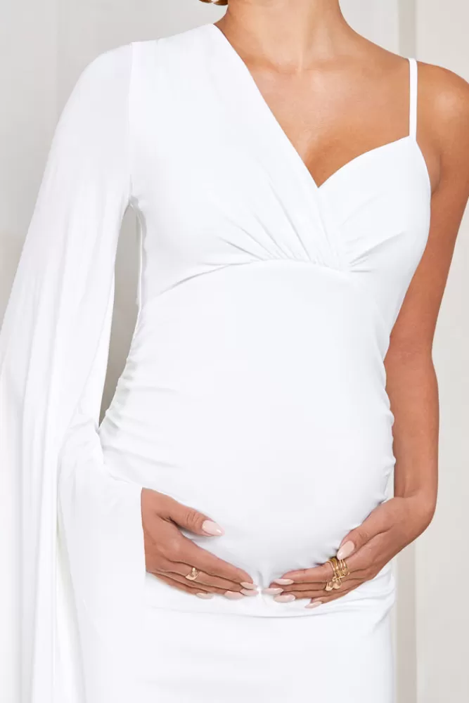 Club L London Rhea | V-Neck Split Maternity Maxi Dress With Cape Sleeve WHITE Fashion