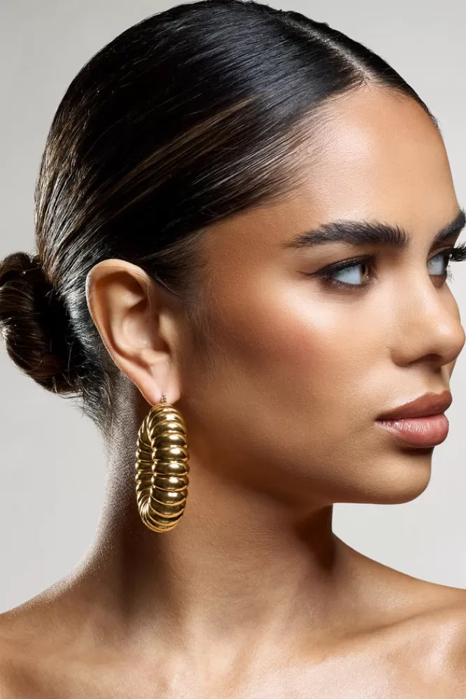 Club L London Rialta | Ribbed Chunky Hoop Earrings GOLD Shop